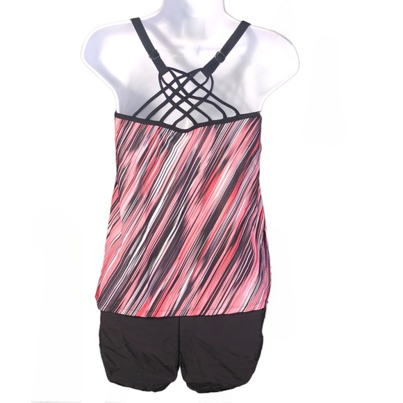 Pink & Black Striped Tankini Swimsuit Two Piece SIZE M Swimming Suit - Picture 3 of 5